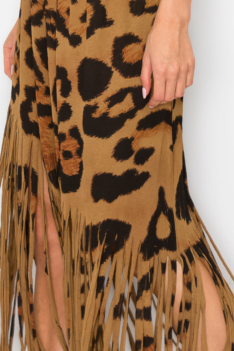 Sublimation Leopard Printed Fringe Skirt for Women