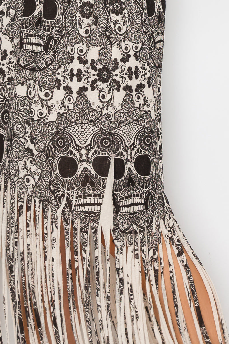 Sublimation Skull Printed Elastic Waist Fringe Skirt
