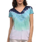 Women's Tie Dye Short Sleeve Tops -  Mint Tie Dye V-neck Top