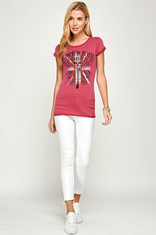 Tunic Tops Activewear Shortsleeve Graphic Tee/Back Laser Cut