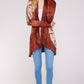 Rusty Beige A-line Long Sleeve Knit Spiral Tie Dye/Ruffled Hem Lining