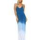 Maxi Dress for Women - Blue Ombre Dip-Dye Halter