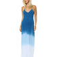 Maxi Dress for Women - Blue Ombre Dip-Dye Halter