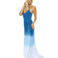 Maxi Dress for Women - Blue Ombre Dip-Dye Halter