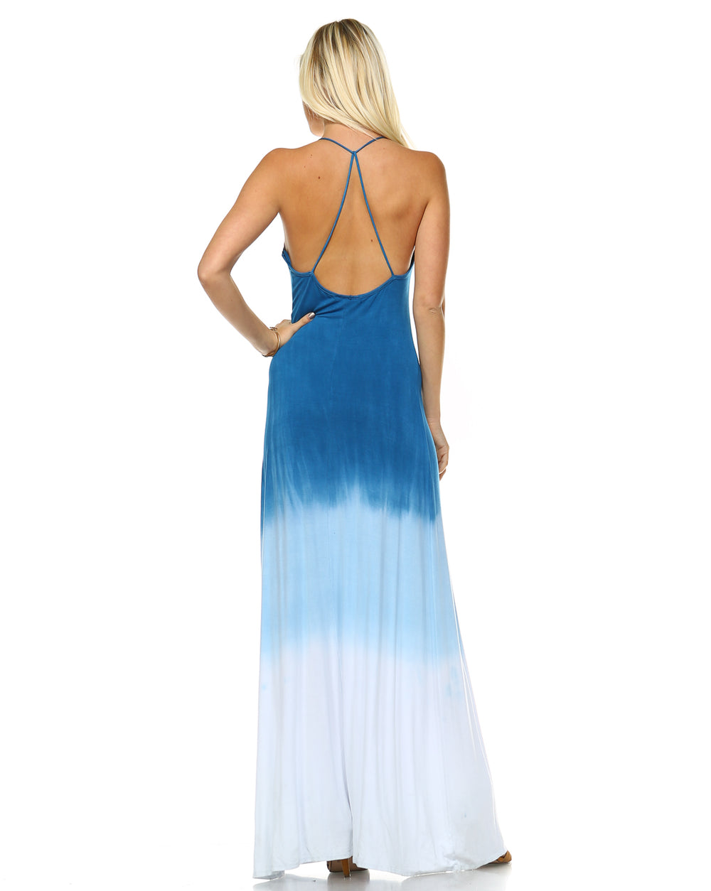 Maxi Dress for Women - Blue Ombre Dip-Dye Halter