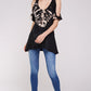 Women Plus Size - Two Tone Bamboo Tie Dye Cold Shoulder Tunic Top