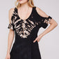 Women Plus Size - Two Tone Bamboo Tie Dye Cold Shoulder Tunic Top