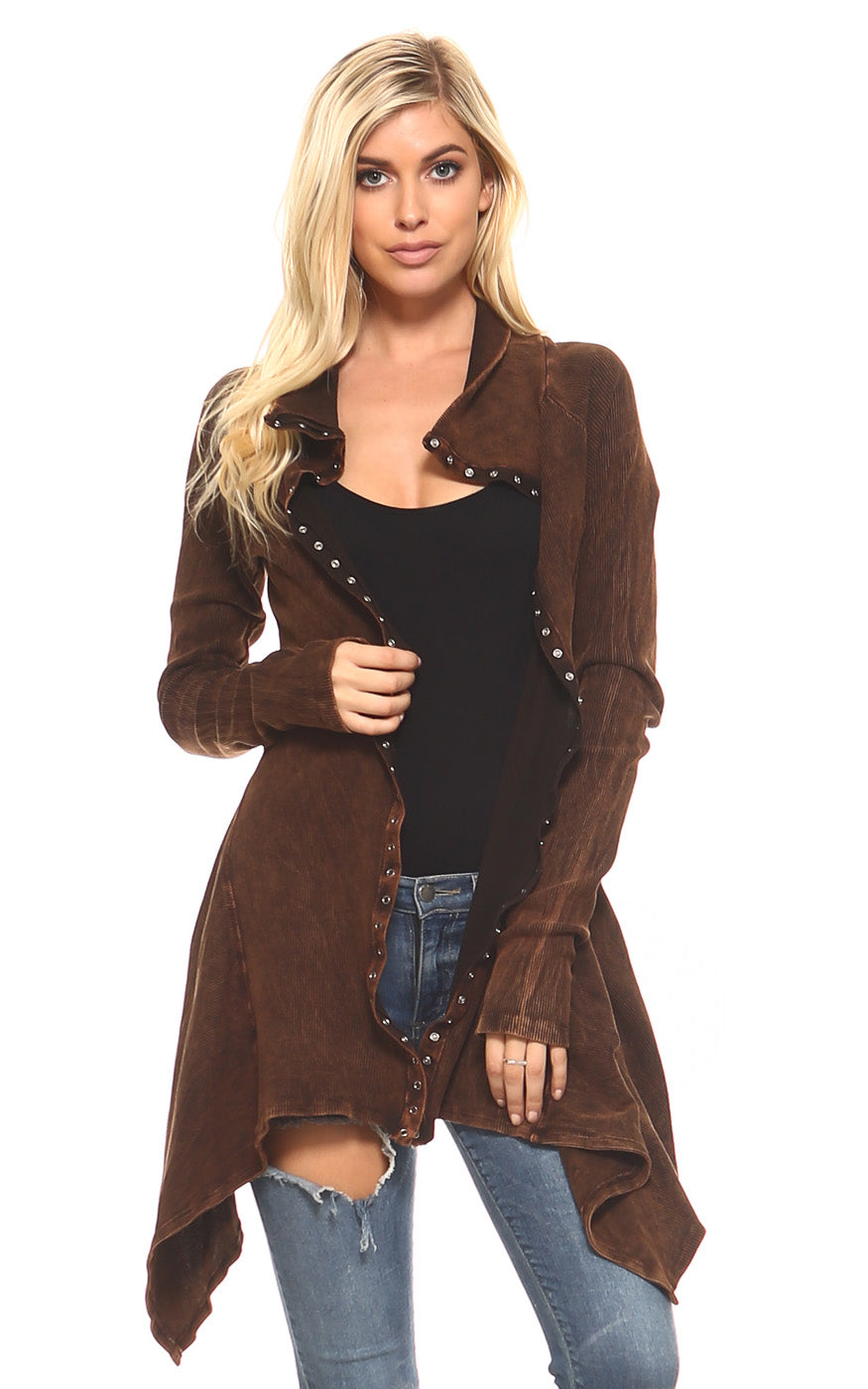Soft Mineral washed Long sleeve Thermal Tunic Outerwear with Button down Collar