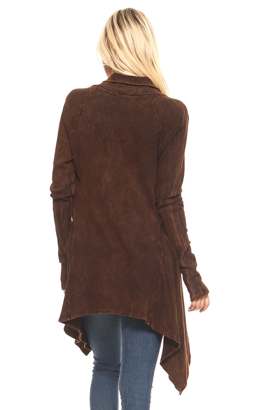 Soft Mineral washed Long sleeve Thermal Tunic Outerwear with Button down Collar