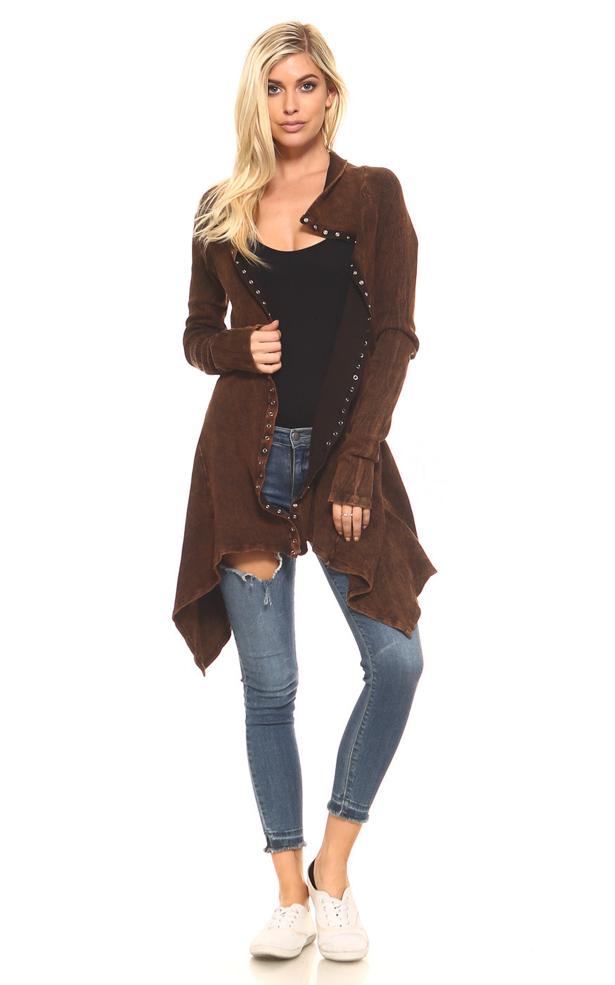 Soft Mineral washed Long sleeve Thermal Tunic Outerwear with Button down Collar