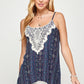 Women's Top - Navy Blue Floral Crochet Camisole