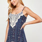 Women's Top - Navy Blue Floral Crochet Camisole