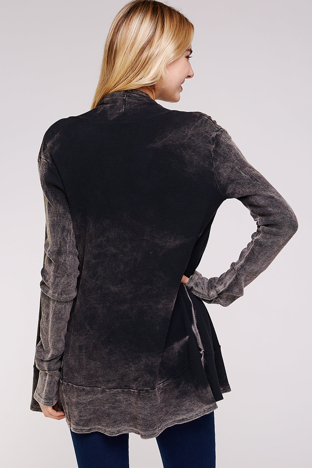 Black Maho Two Tone Mineral Tie Dye Long Sleeve A-Line Thermal Cardigan