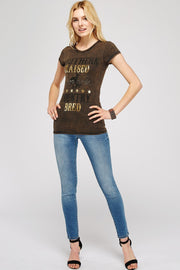 Rusty Brown Mineral Washed Short Sleeve Craw Neck