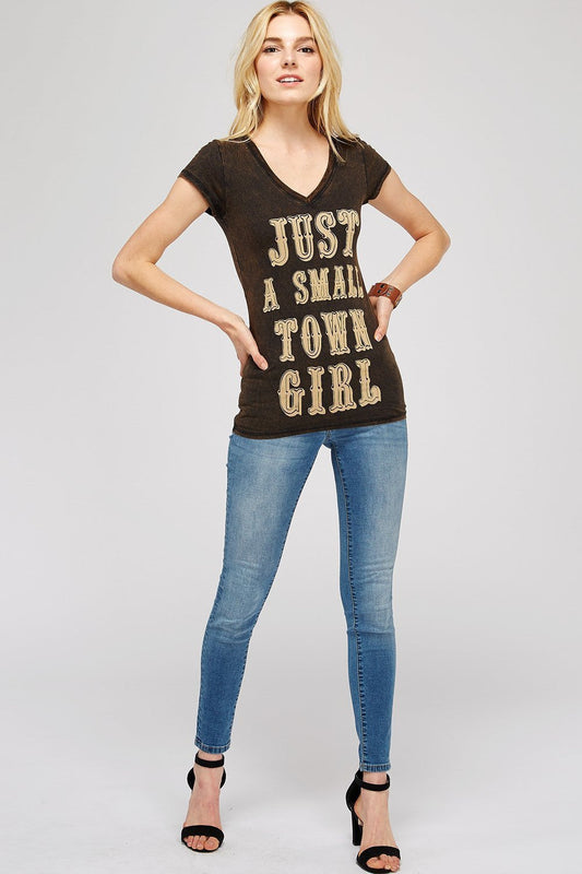 Rusty Brown Mineral Washed Short Sleeve V-Neck Graphic  Tee