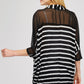 Light And Breezy Black and White Stripe Hi/Low Ballon Wrap Cardigan With Dalgon Sleeve