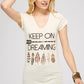 Women Plus Size Graphic Tee - Beige Cotton V neck Short Sleeve