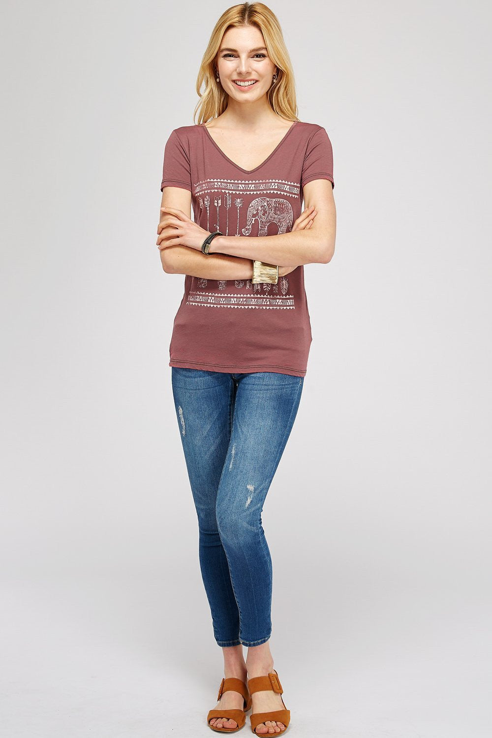 V-Neck Burnout Washed Elephant Arrow With Graphic Pee