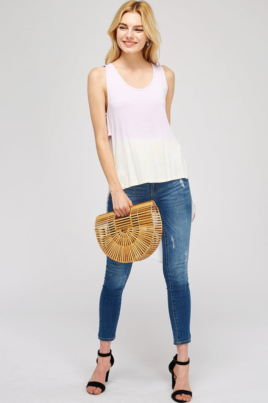 Tunic Tank Tops Soft Solid Sleeveless Round Hi-Low Neck With Sheer Mesh