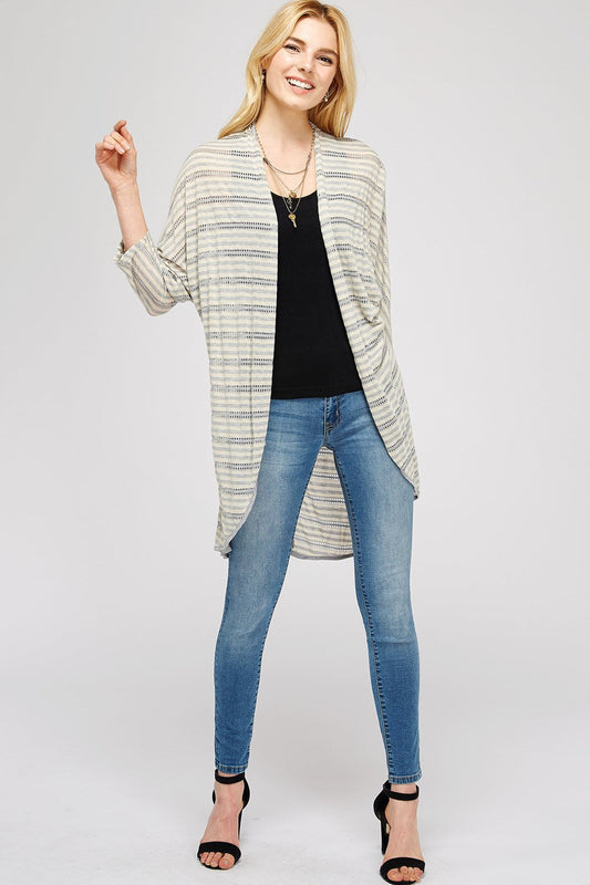 Grey & Beige Stripe Sheer Cardigan Wrap
