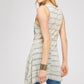 Women Tops -  Grey U-neck Perforated Two Tone Stripe Tunic Tank Top