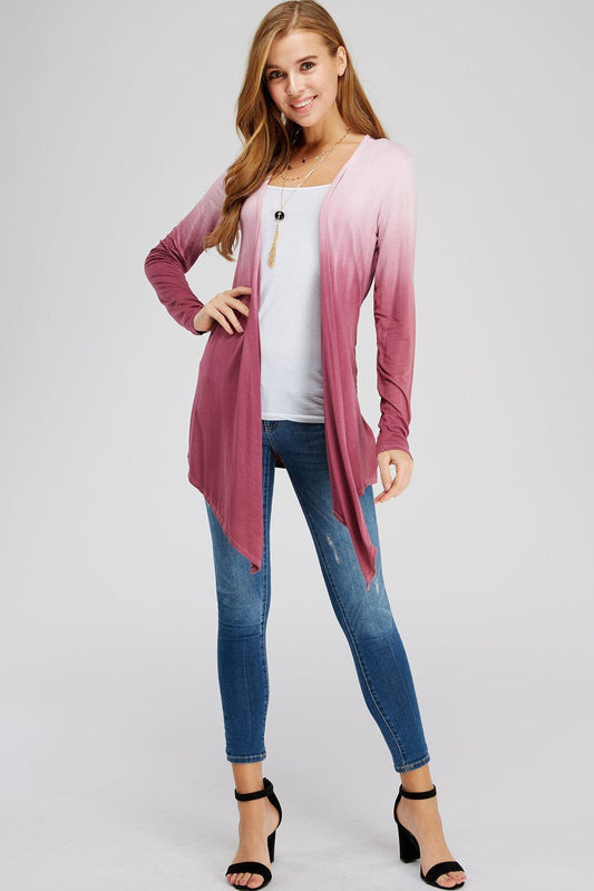 Outwear Cardigan Lavander Ombre Tie Dye Long Sleeve A-line/Shark Bite