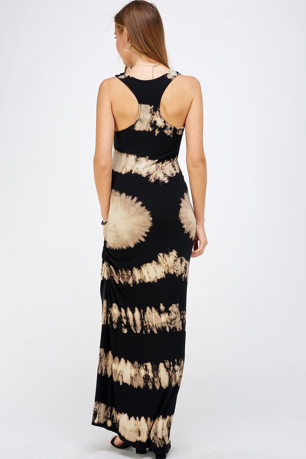 Black & Mocha Two Tone Tie Dye U-neck Racer Back Maxi Dress for Women