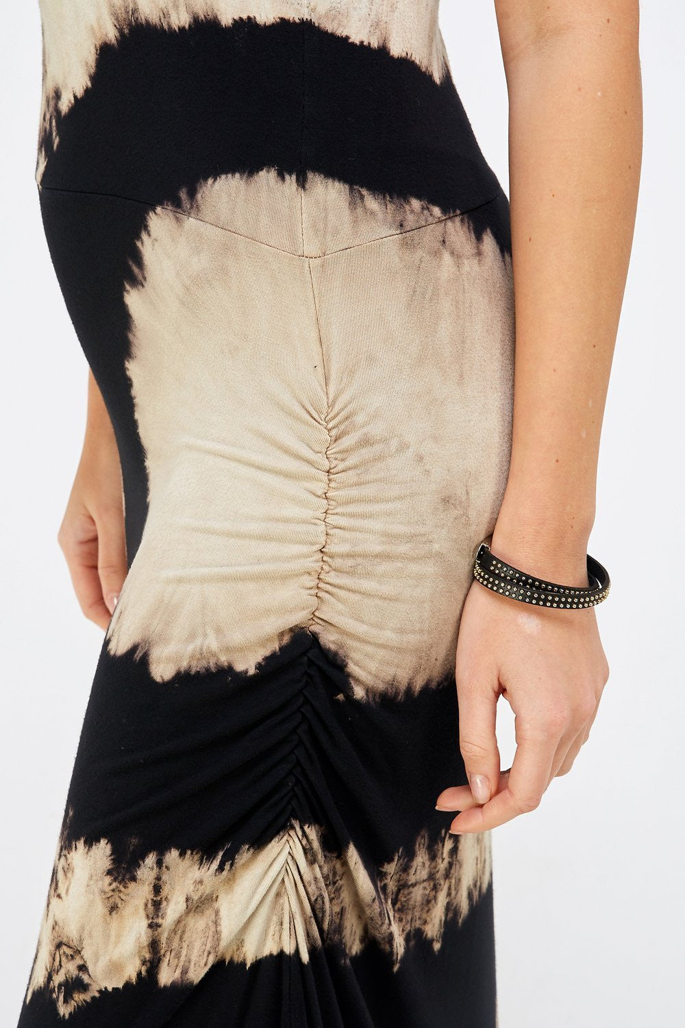 Black & Mocha Two Tone Tie Dye U-neck Racer Back Maxi Dress for Women