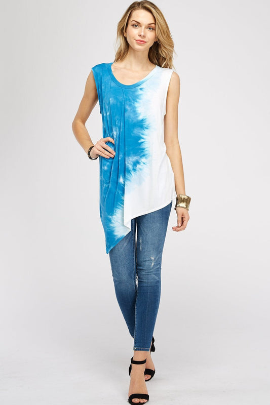 Blue & White Splash Tie-Dye Muscle Tank Tops