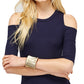 Women's Top - Soft Ribbed Half Sleeve Cold Shoulder Fitted Knit top