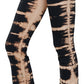 Fold Over Tie Dye Print Yoga Pants -  Black and Mocha Skeletal Tie Dye
