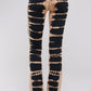 Fold Over Tie Dye Print Yoga Pants -  Black and Mocha Skeletal Tie Dye