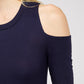 Women's Top - Soft Ribbed Half Sleeve Cold Shoulder Fitted Knit top