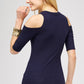 Women's Top - Soft Ribbed Half Sleeve Cold Shoulder Fitted Knit top