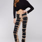 Fold Over Tie Dye Print Yoga Pants -  Black and Mocha Skeletal Tie Dye
