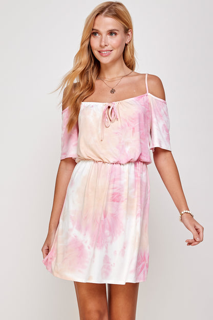 Tie dye Cold Shoulder Midi Summer Dress