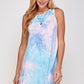 Tie dye Mock Neck A line Shift Midi Tank Dress