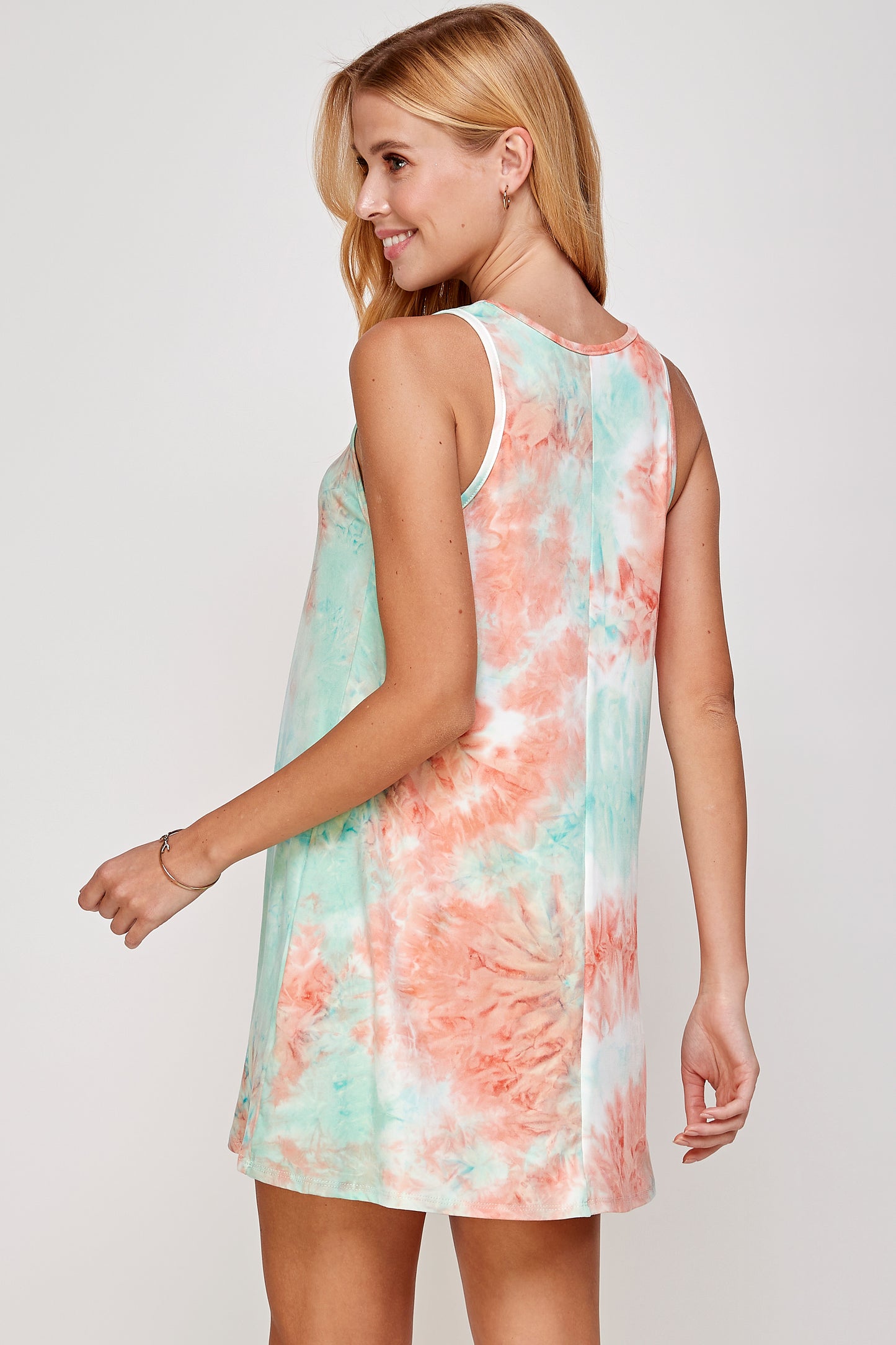 Tie dye Mock Neck A line Shift Midi Tank Dress