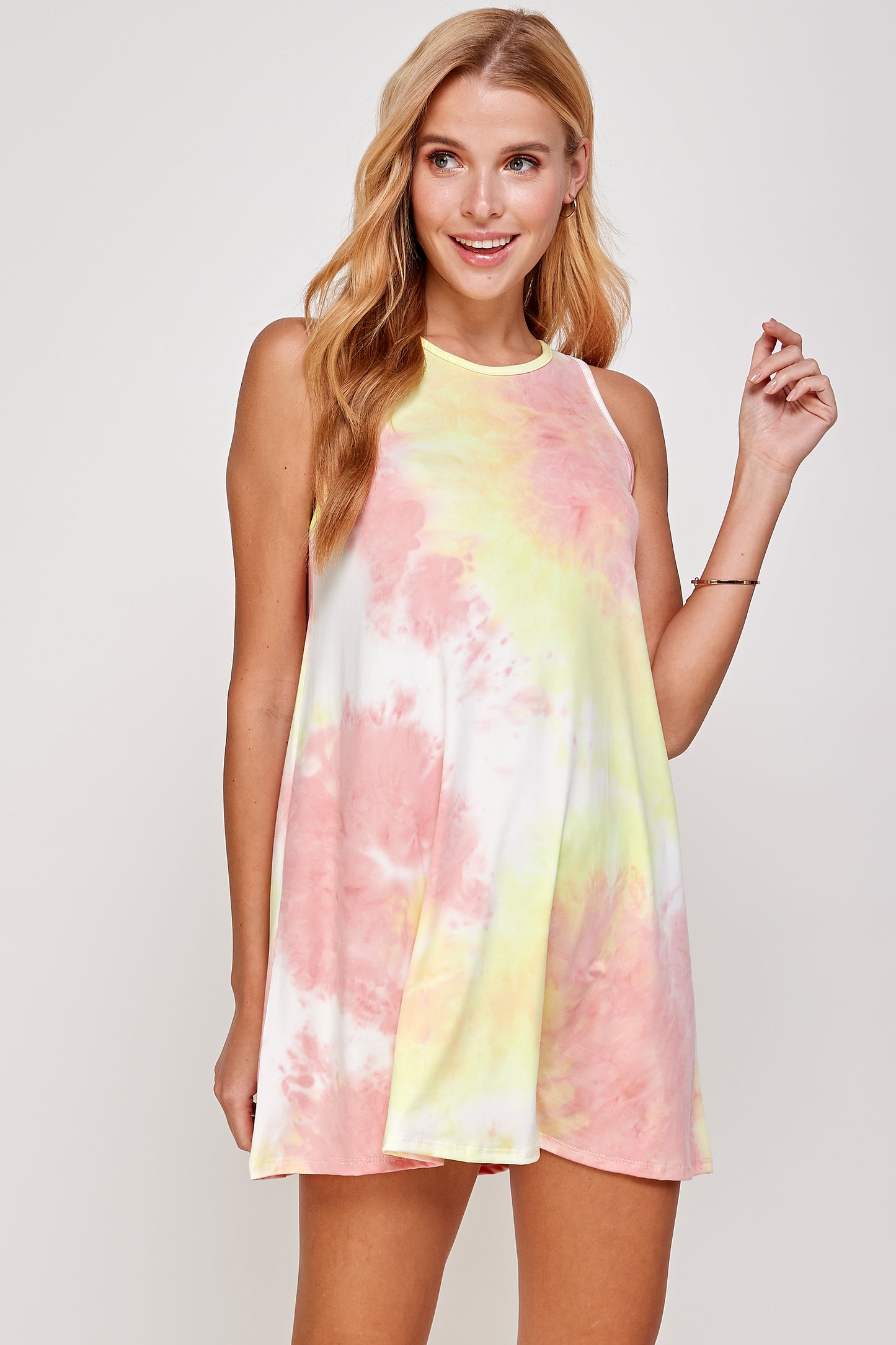 Tie dye Mock Neck A line Shift Midi Tank Dress