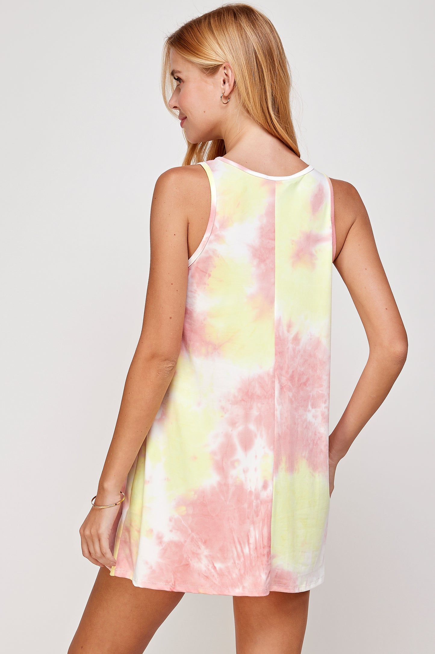 Tie dye Mock Neck A line Shift Midi Tank Dress