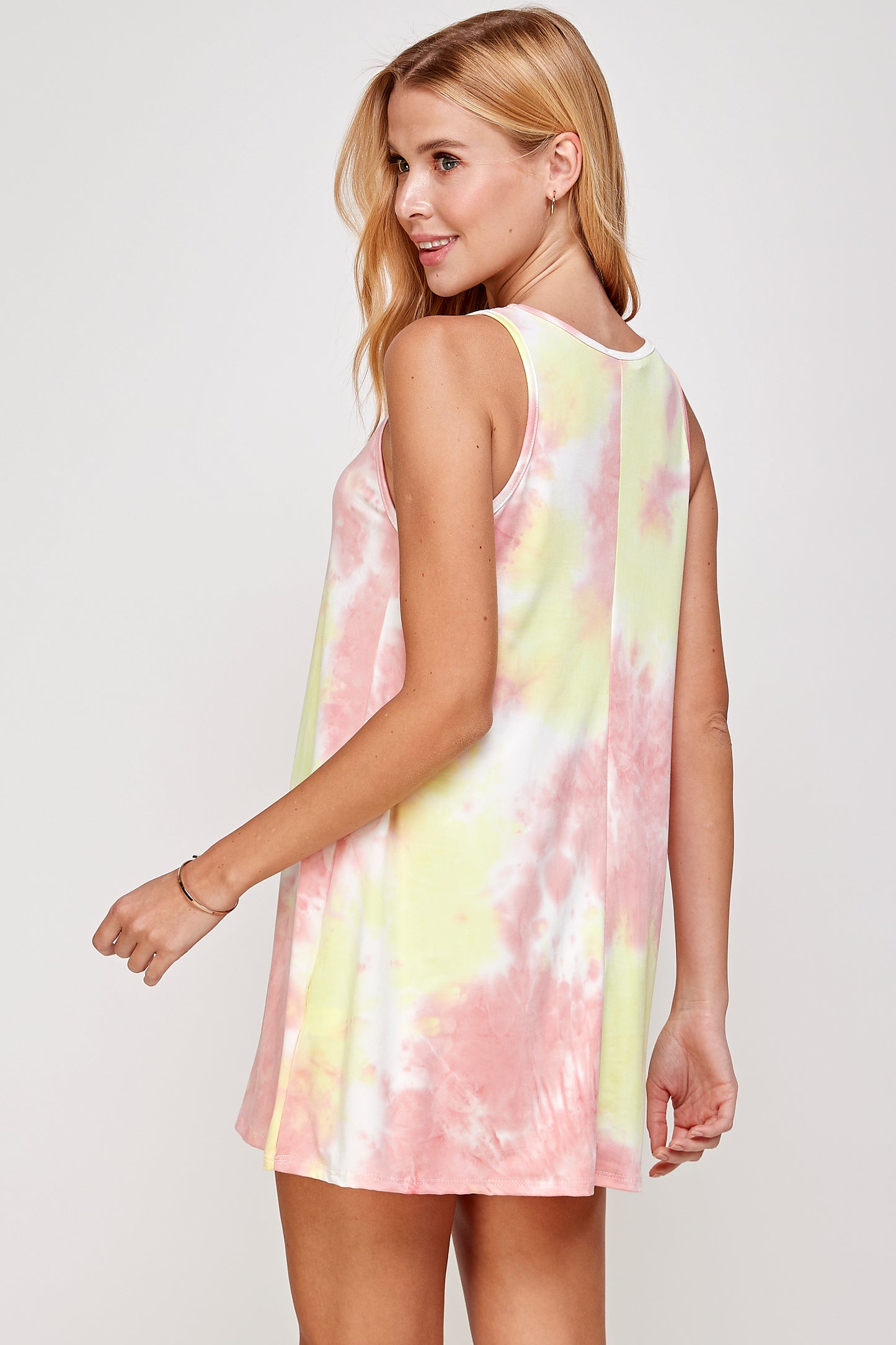Tie dye Mock Neck A line Shift Midi Tank Dress