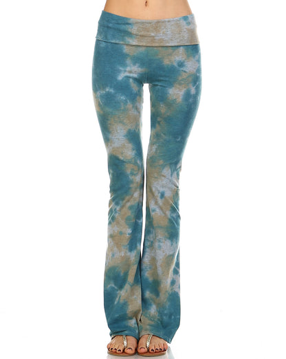 Taupe & Teal Cloud Tie Dye Yoga Pants For Women