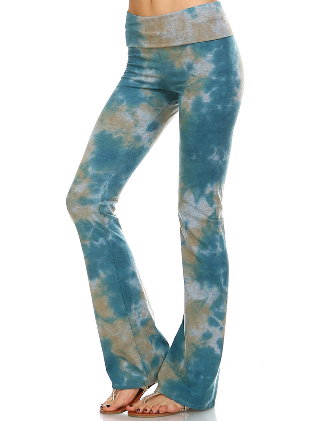 Taupe & Teal Cloud Tie Dye Yoga Pants For Women