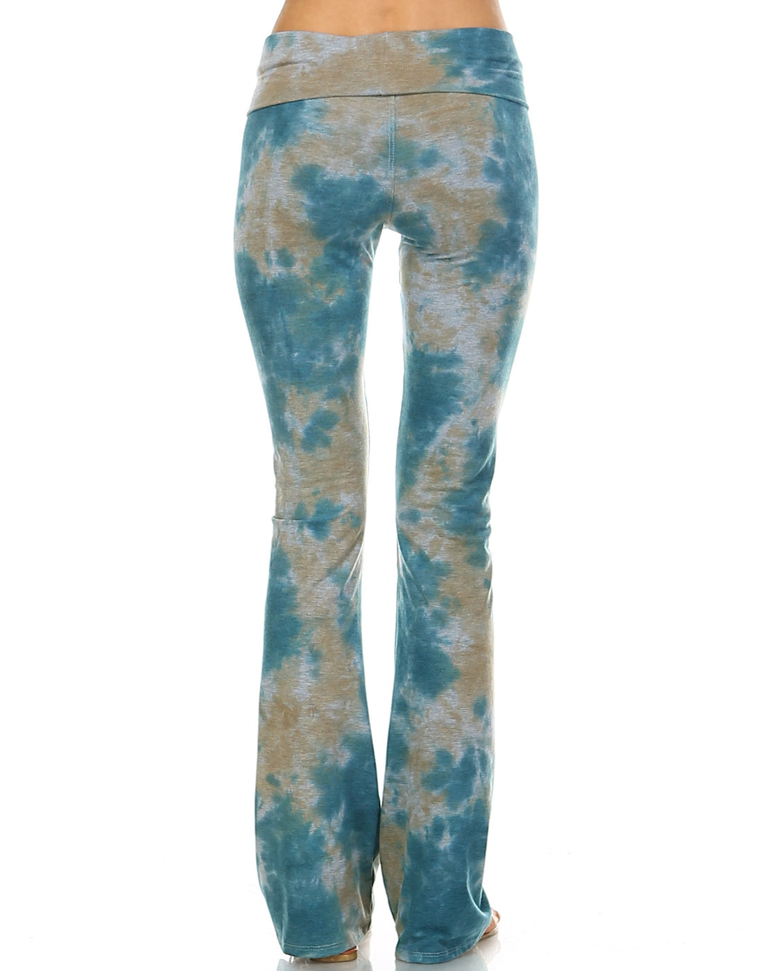 Taupe & Teal Cloud Tie Dye Yoga Pants For Women