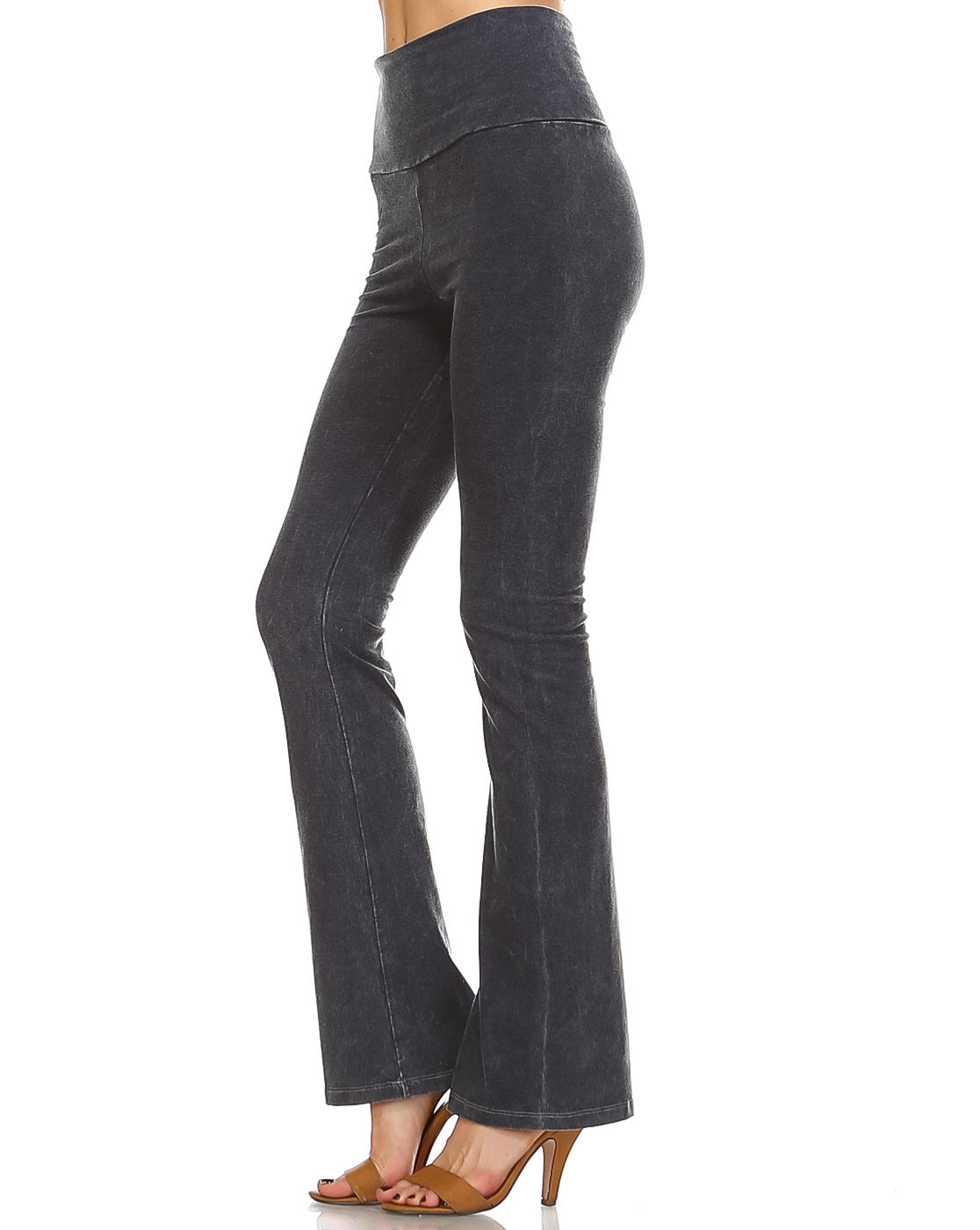 Mineral Wash Yoga Pants - Women's Casual Fold Over Waistband Flared Leg