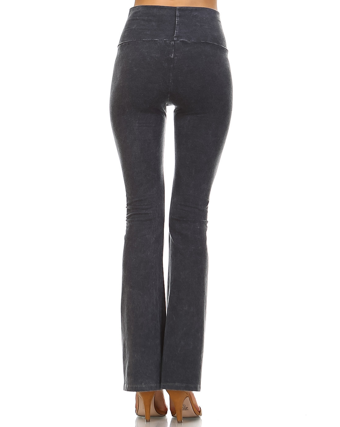 Mineral Wash Yoga Pants - Women's Casual Fold Over Waistband Flared Leg