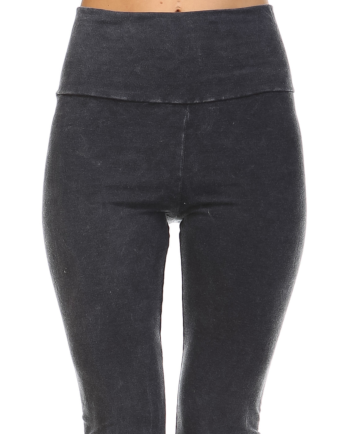 Mineral Wash Yoga Pants - Women's Casual Fold Over Waistband Flared Leg