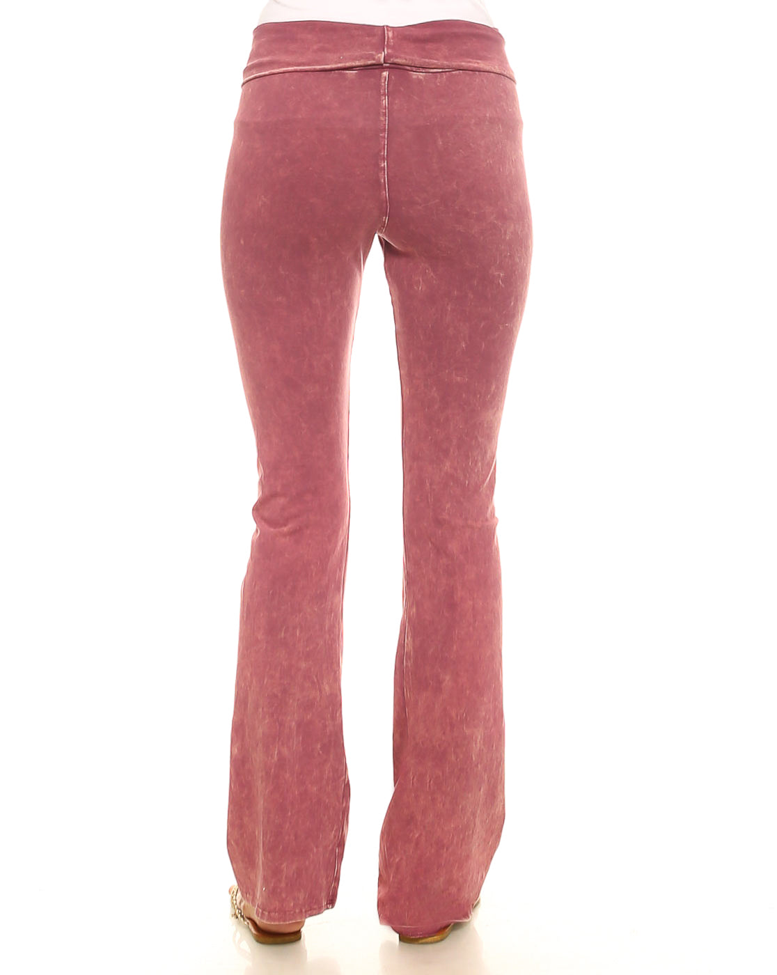 Mineral Wash Yoga Pants - Women's Casual Fold Over Waistband Flared Leg