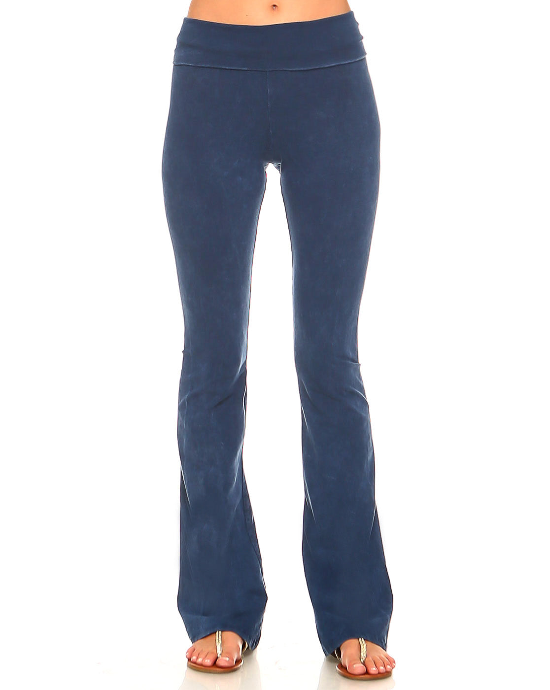Mineral Wash Yoga Pants - Women's Casual Fold Over Waistband Flared Leg