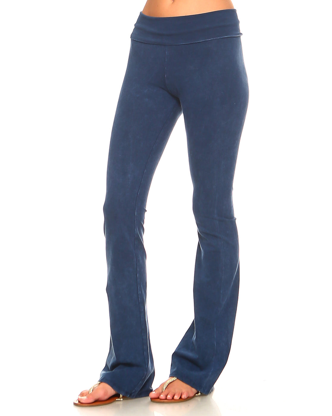 Mineral Wash Yoga Pants - Women's Casual Fold Over Waistband Flared Leg